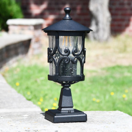 Small Black Ornate Scroll Pillar Light